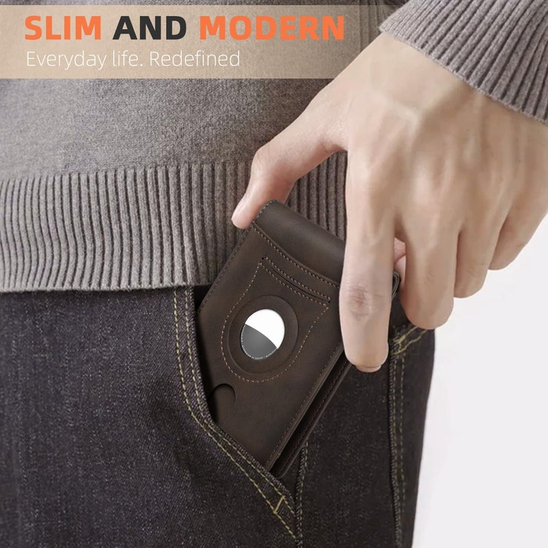 RUNBOX AirTag-Wallet-Mens-Slim-RFID Blocking Wallets Leather with Bill Compartment Air Tag Bifold Card Holder Wallet Gifts for Men Dad - Image 4